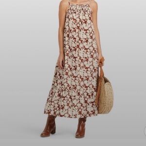 Sleeveless Tiered Maxi Dress - Brown and Cream Floral